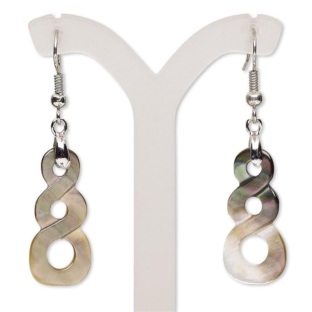 Handcrafted Natural Organic Black Lip Shell Infinity Three Loop Pendant Earrings
